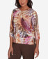 ფოტო #3 პროდუქტის Petite Wine Country Feathers Lace Detailed Crew Neck Top