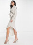 Фото #4 товара ASOS DESIGN linen batwing tie side midi dress with asymmetric skirt in natural