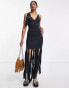 ASOS DESIGN strappy maxi dress with fringing in black