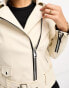 Mango – Bikerjacke aus Kunstleder in Beige