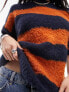 Topshop knitted boucle stripe jumper in rust and blue