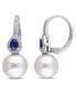 Фото #1 товара Freshwater Cultured Pearl (9-9.5mm), Sapphire (3/8 ct. t.w.) and Diamond (1/8 ct. t.w.) Pear Drop Earrings in 14k White Gold