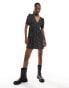 Monki short sleeve mini dress with v neck in black ditsy