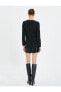 Mini Elbise Uzun Kollu Yuvarlak Yaka Pul Payet İşlemeli