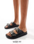 Truffle Collection wide fit double strap studded footbed sandal in black