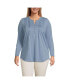 Plus Size Long Sleeve Lattice Pintuck Tunic Pale slate blue, 3X - фото #1