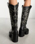 Фото #8 товара ASOS DESIGN Cosmic leather cleated western knee boots in black