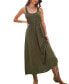 Women's Olive U-Neck Sleeveless Maxi Beach Dress