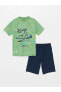 Lcw Kids Bisiklet Yaka Baskılı Kısa Kollu Erkek Çocuk Şortlu Pijama Takımı