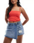 Фото #1 товара ONLY distressed denim skort in midwash blue