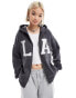 Daisy Street oversized charcoal applique zip up hoodie