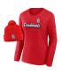 ფოტო #1 პროდუქტის Women's Red St. Louis Cardinals Run The Bases Long Sleeve T-shirt and Cuffed Knit Hat with Pom Combo Set