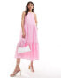 French Connection tiered smock midi dress in pink