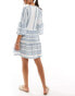 Фото #4 товара Accessorize long sleeve printed beach cover up mini dress in denim blue