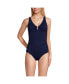 Women's Chlorine Resistant Shirred V-neck One Piece Swimsuit