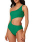 Фото #1 товара Bar III VIVID GREEN Micro Rib One-Shoulder Cutout One-Piece Swimsuit US Medium