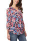 Petite Floral-Print 3/4-Sleeve Pleated Tunic Top