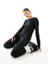 Threadbare Ski ribbed base layer top and leggings set in black