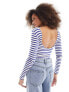 Pieces scoop neck bodysuit in white & navy stripe