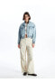 XSIDE Gömlek Yaka Düz Uzun Kollu Oversize Kadın Jean Ceket
