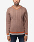 Фото #1 товара Men's Cable Knit Tipped V-Neck Sweater
