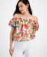 Фото #1 товара Petite Floral Print Puff-Sleeve Top, Created for Macy's