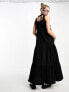 COLLUSION square neck tiered maxi dress in black