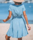 Women's Soft Blue Short Sleeve Surplice Mini Beach Dress