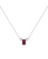 ფოტო #1 პროდუქტის Emerald Cut Ruby Gemstone, Natural Diamond 14K White Gold Birthstone Necklace
