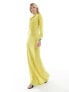 ASOS DESIGN Tall satin button shoulder maxi dress with drape bodice detail in lime 34 - фото #5