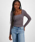 ფოტო #1 პროდუქტის Juniors' Square-Neck Long-Sleeve Tee