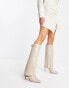 ASOS DESIGN – Clearly – Overknee-Stiefel in Creme mit hohem Absatz und umgeschlagenen Schaft