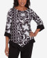 Runway Ready Women's Floral Geometric Top with A Contrast Trim with A Detachable Necklace Black/White Metallic, S - фото #1