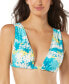 Фото #1 товара Women's Ruched Abstract-Print Triangle Bikini Top