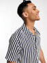 Only & Sons revere collar stripe shirt in navy