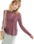 ONLY sheer stripe long sleeve top in dusky pink