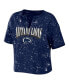 ფოტო #3 პროდუქტის Women's Navy Penn State Nittany Lions Bleach Wash Splatter Cropped Notch Neck T-shirt