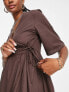 ASOS DESIGN wrap smock midi dress in chocolate