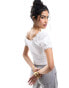 Фото #4 товара ASOS DESIGN puff sleeve broderie milkmaid top with lace trim in white