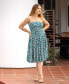 Teal Floral Strapless Tube Top Flowy Knee Length Dress