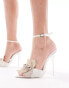 Public Desire Alexia mid heeled sandal with embellished flower in cream satin