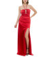 Juniors' Satin Keyhole Halter Gown