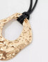 ASOS DESIGN necklace with cord and hammered pendant design in gold tone