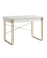 Zen-Inspired Writing Desk with Drawer, USB & Outlet Port - White & Gold