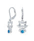 Фото #1 товара Small Kitty Kitten Animal Pet Blue CZ Accent Dangle Cat Earrings For Women Sterling Silver Leverback