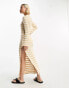 4th & Reckless crochet side split maxi dress with thigh split in beige stripe