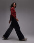 Фото #4 товара ARKET merino wool knitted rib long sleeve top with scoop neck in red