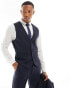 ASOS DESIGN skinny fit wool mix suit waistcoat in navy wide herringbone