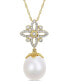 ფოტო #1 პროდუქტის South Sea Cultured Pearl (11-12mm) and Diamond (1/4 ct. t.w.) Floral Drop 17" Necklace in 14k Yellow Gold