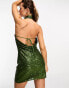 ASOS DESIGN embellished halterneck twist mini dress in allover sequin in khaki 32 - фото #6